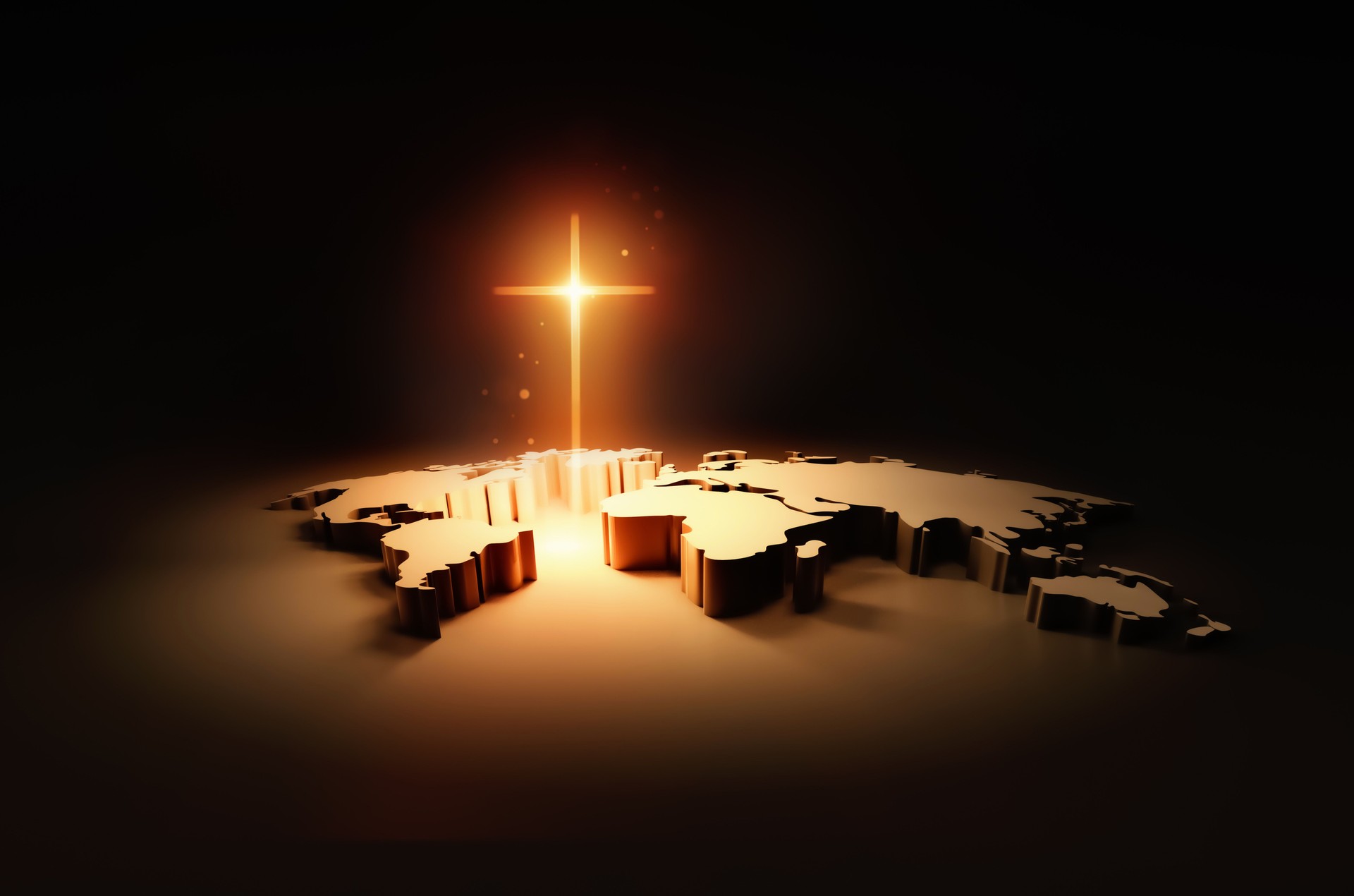 Glowing cross, gospel, missions, evangelism and world map background